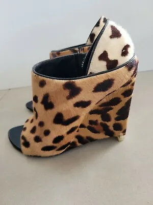 $119 • Buy Alexander Wang Alla Leopard Print Calf Hair Wedges Heels Shoes Booties 39 / 9