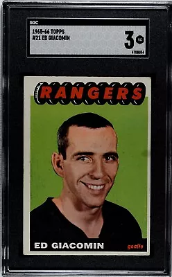 1965-66 Topps #21 Ed Giacomin RC HOF SGC 3 Very Good PSA New York Rangers • $270