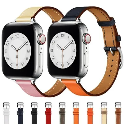 $20.94 • Buy Slim Leather Loop Bracelet IWatch Strap For Apple Watch Band 6 SE 5 4 Wristband