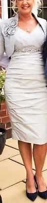 Ian Stuart Silver Mother Of The Bride Groom Dress And Jacket Size 6/8 • £150