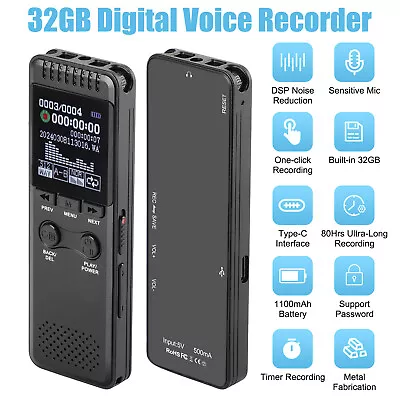 32GB 2224hours Voice Recorder LCD Digital Display Audio Sound Dictaphone Lecture • $32.98