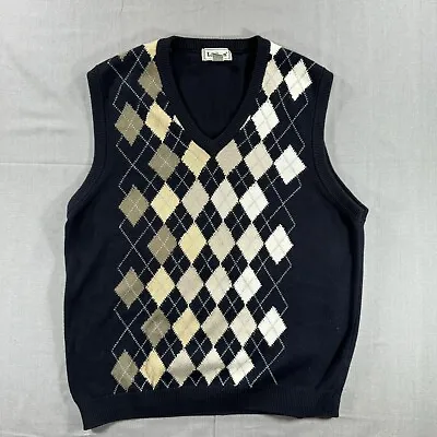 LL Bean Sweater Vest Mens Large Tall Navy Blue Diamond V-Neck • $19.99