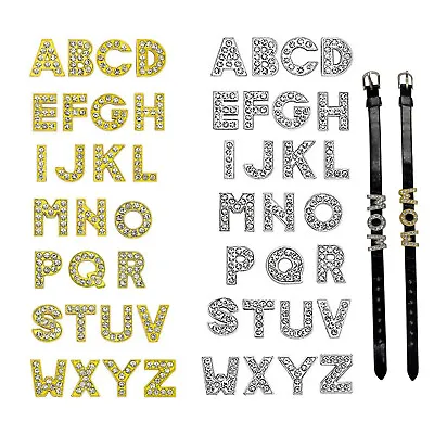 52 Silver Gold Rhinestone Alphabet Letter A-Z Slide Charm W/ Wristbands DIY Name • £6.59