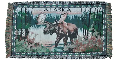 Alaska MOOSE Vintage Tapestry Afghan Wall Decor 36 X20  • $34.99