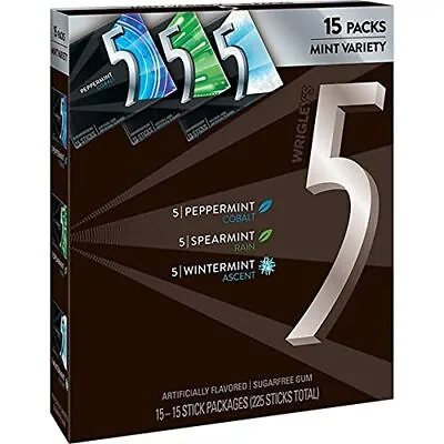 Wrigley's 15 Pack 5 GUM Peppermint Spearmint Wintermint Sugar Free Chewing Gu... • $33.80