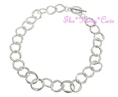 Silver Rhodium Plated Loose Curb Links Stunning Collar Crystal Toggle Necklace • £9.99