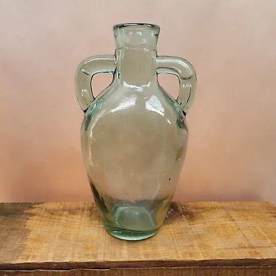 $21 • Buy Vintage Aqua Mold Blown Glass Jug Bottle. Green, Double Handle. 7.25 
