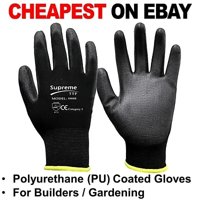 24 Pairs New Pu Coated Safety Work Gloves Garden Grip Mens Builders Gardening • £2.49