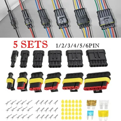 5 Set 1-6 Pin Waterproof Car Electrical Wire Sealed Connector Plug Cable 12V • $7.99