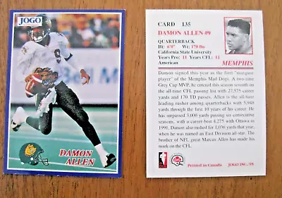 Damon Allen ( Memphis Mad Dogs) 1995 Jogo Card # 135 • $5