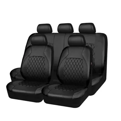 Car Seat Covers PU Leather Front Rear Full Set Cushion Protector Universal Black • $71