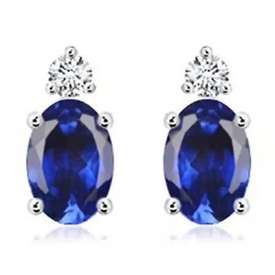 14K White Gold 4.08Ct 100% Natural Blue Sapphire And Diamond Studs • £340.43