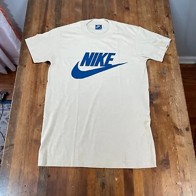 Vintage Nike Shirt Mens Medium Tan Tee NOS Blue Tag Single Stitch Swoosh 80s • $149.99