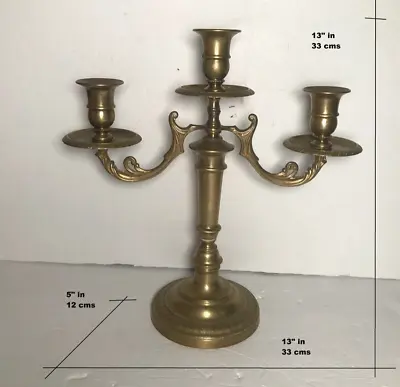 Vintage 3-Arm Tall Brass Candelabra - Candelabra Candlestick Holder - Brass Cand • $69