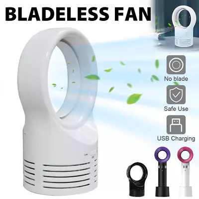 Portable Bladeless Fan Mini Electric Desk Table Fans Quiet Cooling Air Flow Gift • £9.49