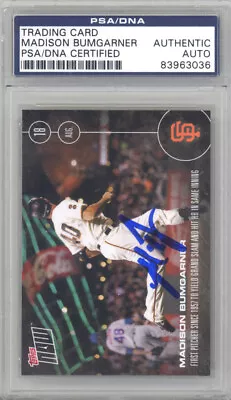 Madison Bumgarner Autographed 2016 Topps Now Card #371 Giants Psa/dna 128988 • $39