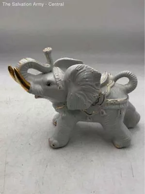 Vintage Decorative Tabletop Gray Gold Porcelain Standing Elephant Statue • $9.99