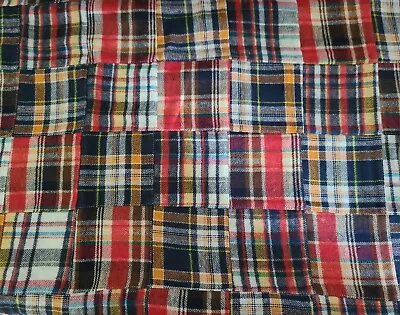 BTY X 45 W Flannel Madras Patchwork Plaid Fabric Multicolored Red Blue Brown  • $12.99