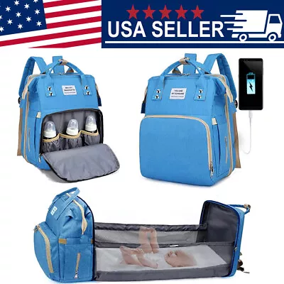 Foldable Diaper Bag 3 In 1 Baby Bed Portable Bassinet Crib Backpack Sleep Travel • $17.09