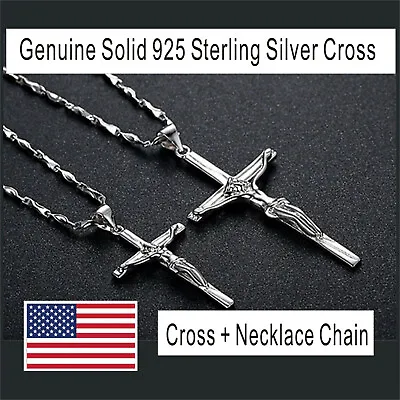 Genuine Solid 925 Sterling Silver Cross Necklace Man's Women's Couples Necklace • $39