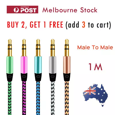 3.5mm Jack Audio Cable Male To Male AUX Cord For Car Phone - Braided Gold Plated • $5.25