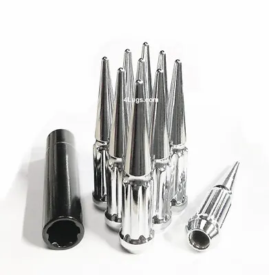 10x 1/2 -20 SPLINE SPIKE CHROME SOLID STEEL LUG NUTS 4.5  INCHES TALL WITH KEY • $33.99