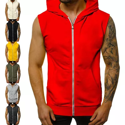 Men's Workout Hoodie Sleeveless Vest Muscle Tank Tops Gym Fitness Bodybuilding❀ • $16.01