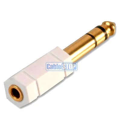 WHITE 6.35mm 1/4  Plug To 3.5mm Mini Socket Stereo Jack Headphone Adapter • £2.95