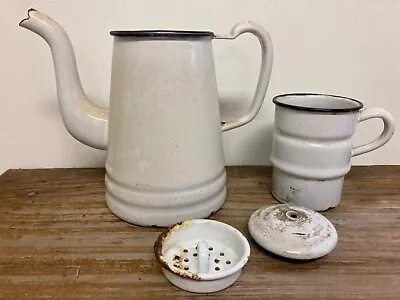 Vintage French Drip Coffee Pot White Black Part Parts Lot Wholesale • $8