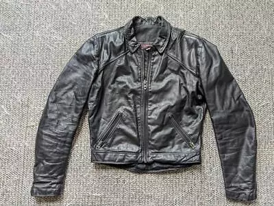 Vintage 1970s Leather BROOKS Motorcycle Jacket 38 Black S Cafe Racer Biker • $199.95