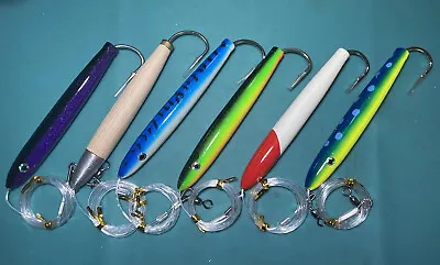 6  Cedar Plug Trolling Lure Fishing Rig Wood Jig 10/0 Hook Big Game Tuna Dorado • $6.83