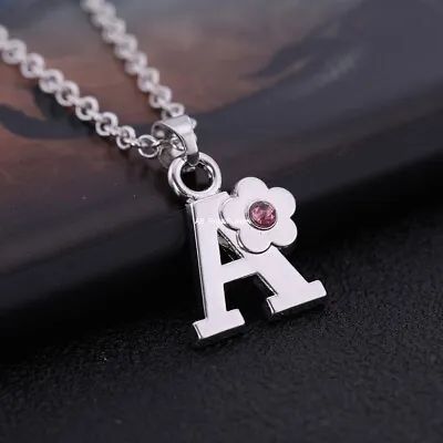 £8.99 • Buy CHILDREN's Jewellery Initial Letter Pink Crystal Flower Necklace Sterling Silver