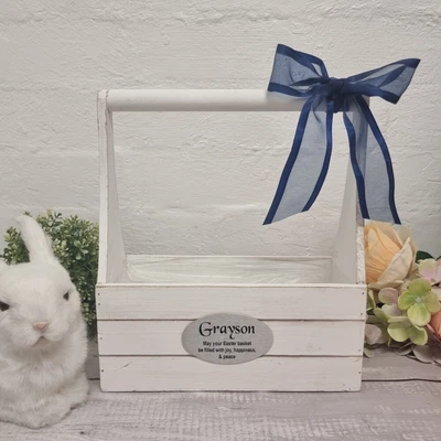 $28 • Buy Rustic Wooden Easter Basket - White - Made To Order Custom Gift