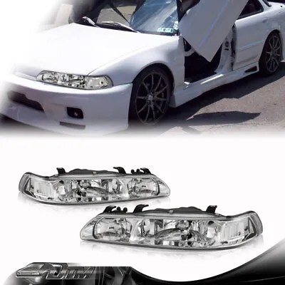 For 90-93 Acura Integra 1-Piece Chrome Housing Headlights + Corner Light Lamps • $142.99