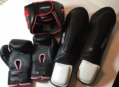 Full Set Century Women's Wrist Wrap Boxing Gloves 10 Oz~ Helmet ~Shin Guards ++ • $46.25