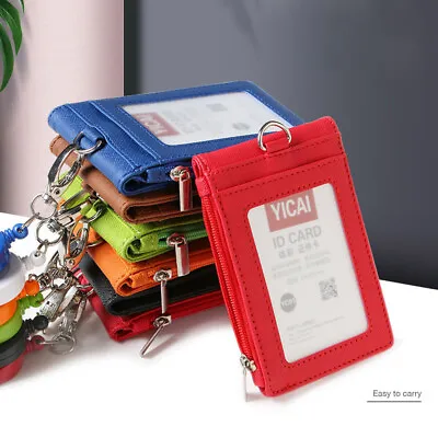 Unisex Vertical ID Badge Identity Card Bank Card Holder Case Cover Lanyards ^ • $6.04
