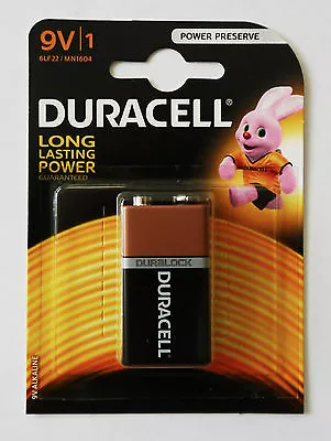 DURACELL PLUS 9v 9 VOLT BLOCK BATTERY CELL PP3 GENUINE ALKALINE POWER • £4.50