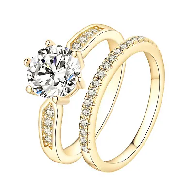 Set Of 2 Rings Women Round Cut CZ Wedding Engagement Band Size 5-10 Jewelry • $11.99