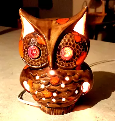 Vintage Ceramic Light Up Owl Lamp Antique Brown Orange. • $35