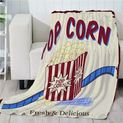 Big Box Of Popcorn On White 3D Warm Plush Fleece Blanket Picnic Sofa Couch • $89