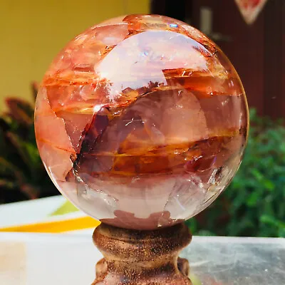 314g Red Rainbow Quartz Hematoid Crystal Phantom MULTI-INCLUSIONS Sphere • $129