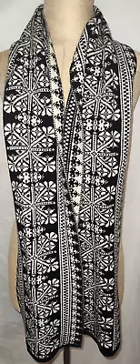 100% Lambs Wool Fair Isle Scarf J Crew Factory Black/cream 70  X 9.5  Reversible • $15