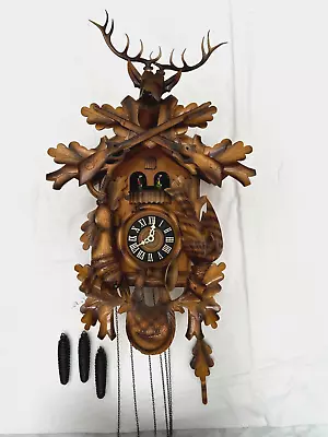 Antique German Cuckoo Clock - 24-inch Bird Carousel Dancers Wood Pendulum  • $26