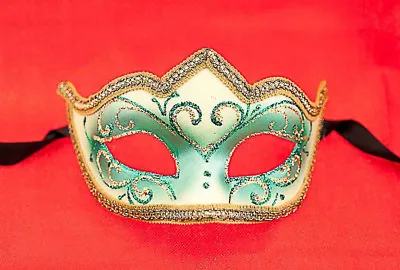 Mask From Venice Colombine A Tip Green For Fancy Dress 677 • $63.17