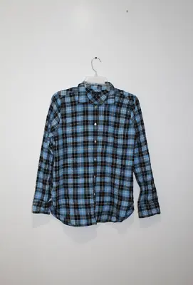 J Crew Classic-fit Boy Shirt In Crinkle Herringbone Plaid Blue Size 6 • $12.50