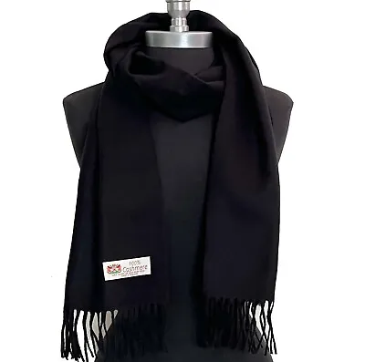 100% CASHMERE LONG SCARF 72X12 PURE SOLID SCARF Made In England Warm Wool Black • $10.50