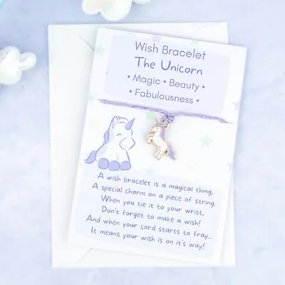 Purple Unicorn Wish Bracelet Tie On Make A Wish! Fairy Tale Party Bag Fillers • £3.49