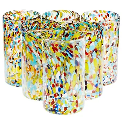 6 Pack 14 Oz Hand Blown Mexican Glassware Confetti Rock Glasses Serving Drinks • $49.99