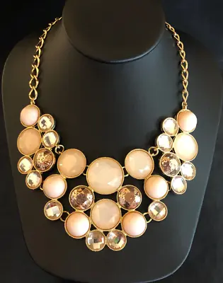 $8.49 • Buy Bib Statement Necklace Peach Lucite Bubbles Gold Tone Adjust  #5456