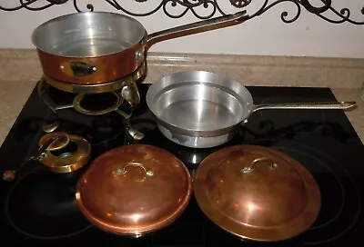 Vintage De La Cuisine 8  Copper Sauce Pan Double Boiler Buffet Chaffing Dish Set • $89.99